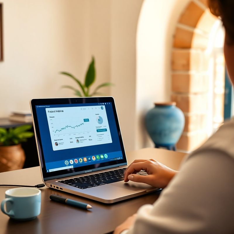 Osoba prati online financijski webinar na laptopu